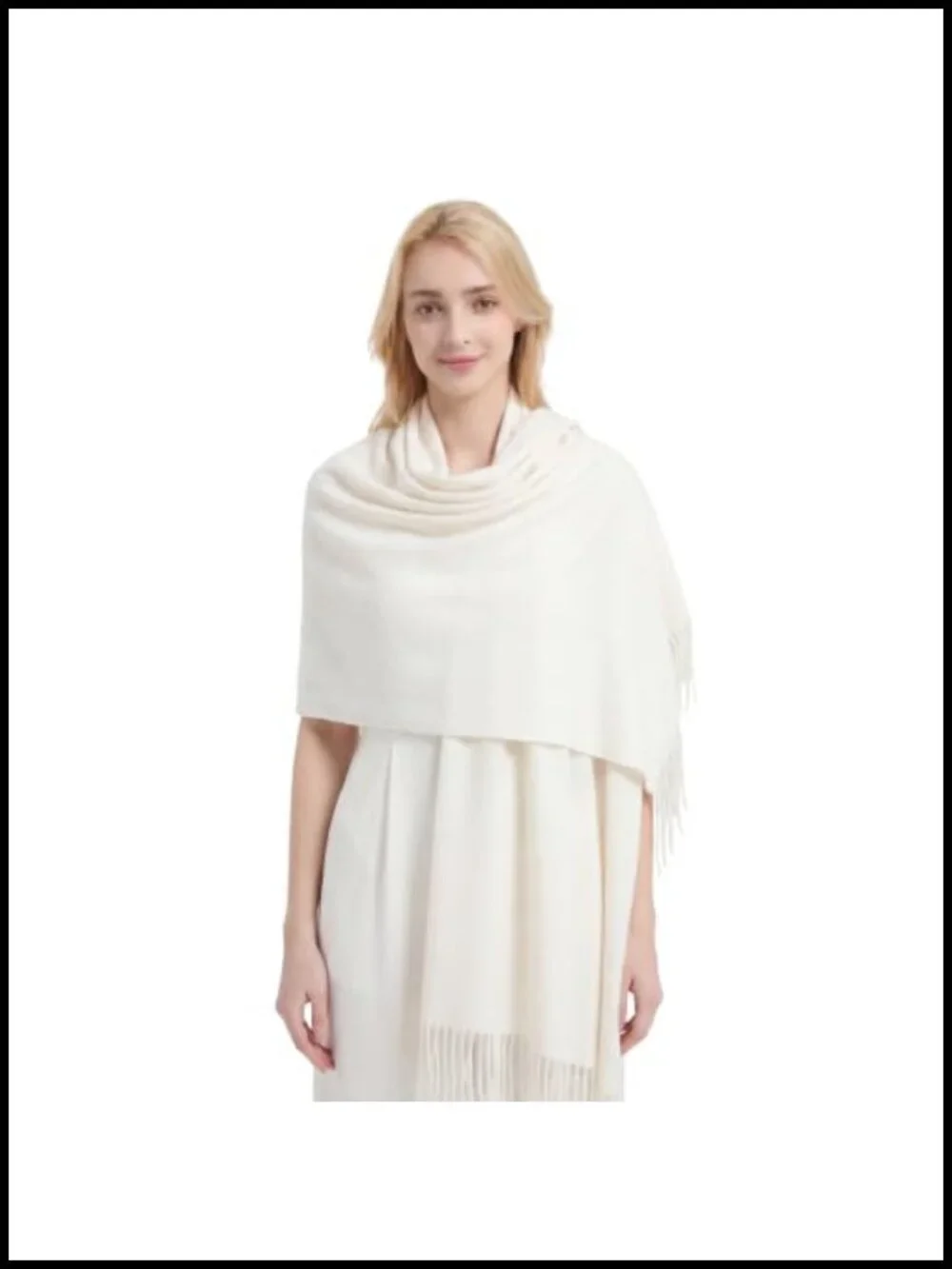 Merino Wool Blend Pashmina Shawl Wrap Soft Tassel Scarf Oversized Travel